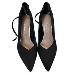 GUESS Black Suede Ankle Strap Pointed Toe Heels Size 7.5